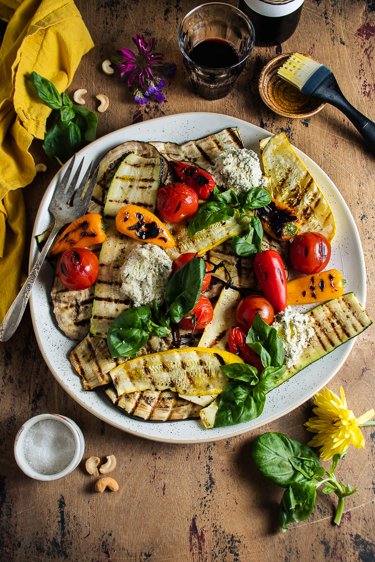 Grilled Vegetables with Herbed Cashew Ricotta