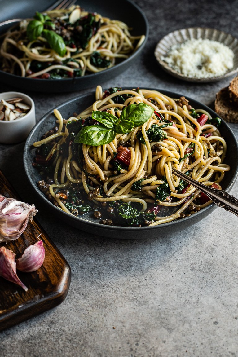 Spaghetti with Lentils and Chard